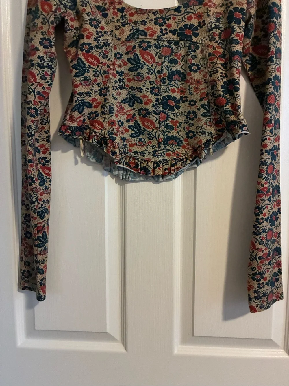 Free People NWT Melanie Cross Back Cottagecore Floral Top Size M earthy